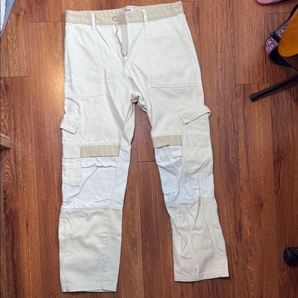 Bershka Men's White/beige Baggy Cargo Pants